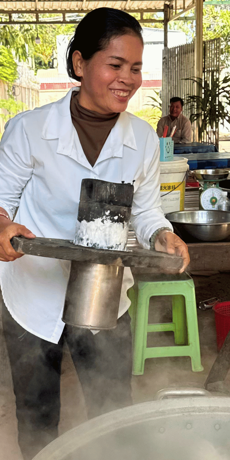 Steaming noodles.