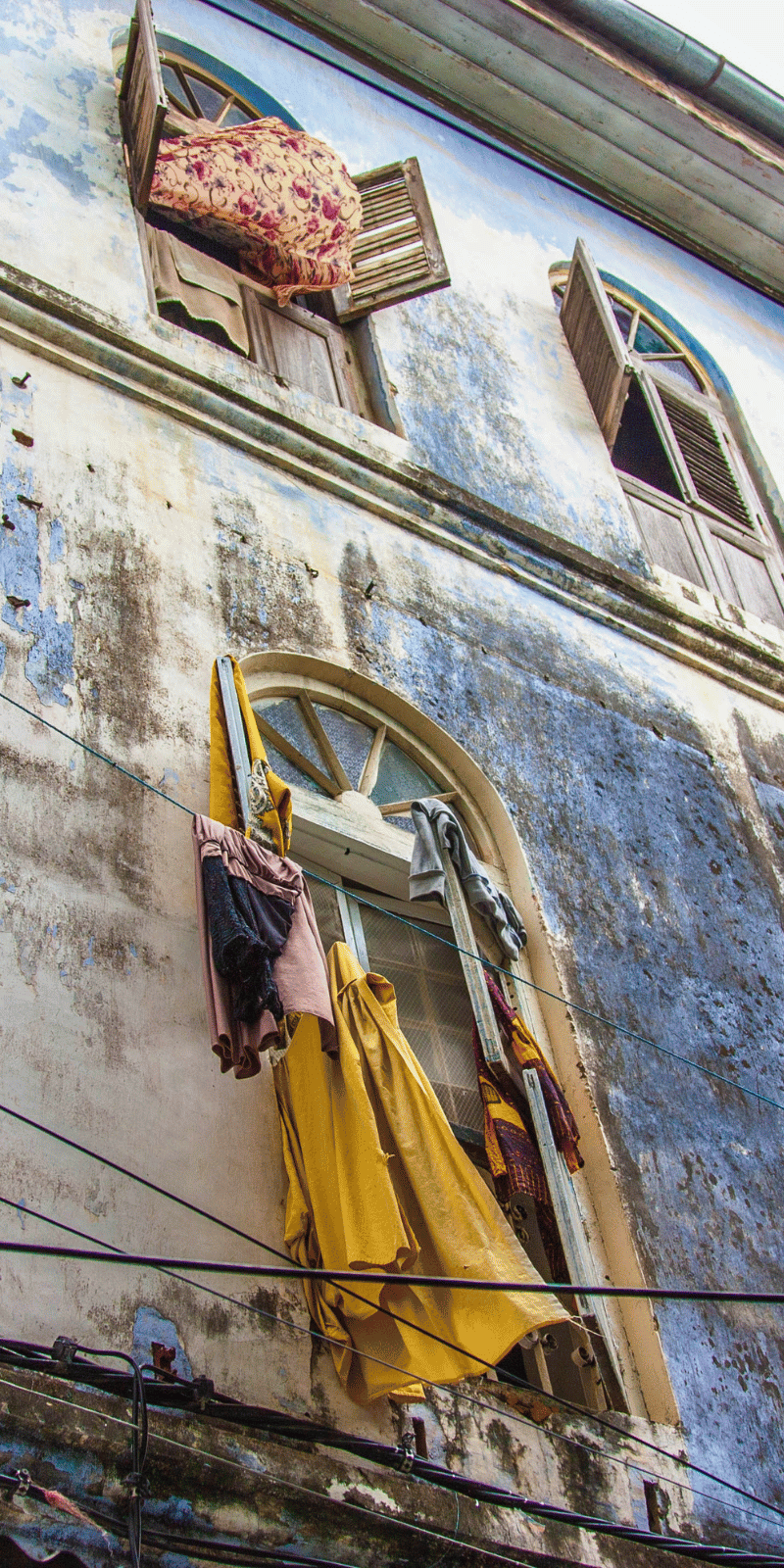 Drying clothes.