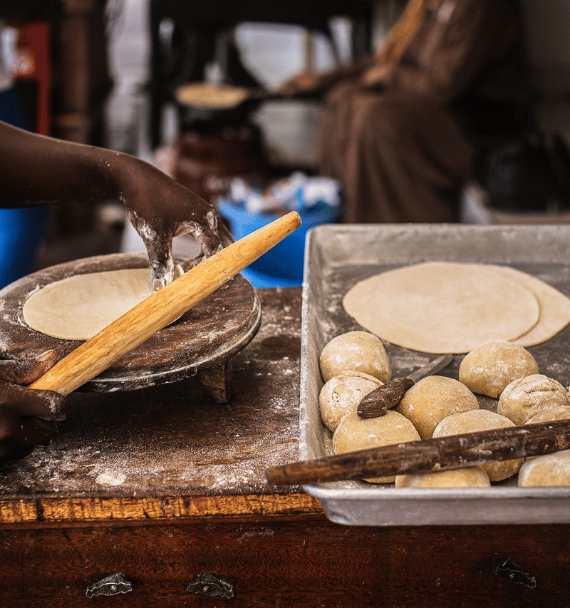 Rolling chapatis.