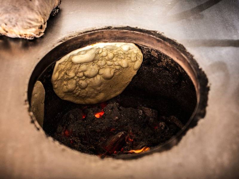 Chapati on coals.