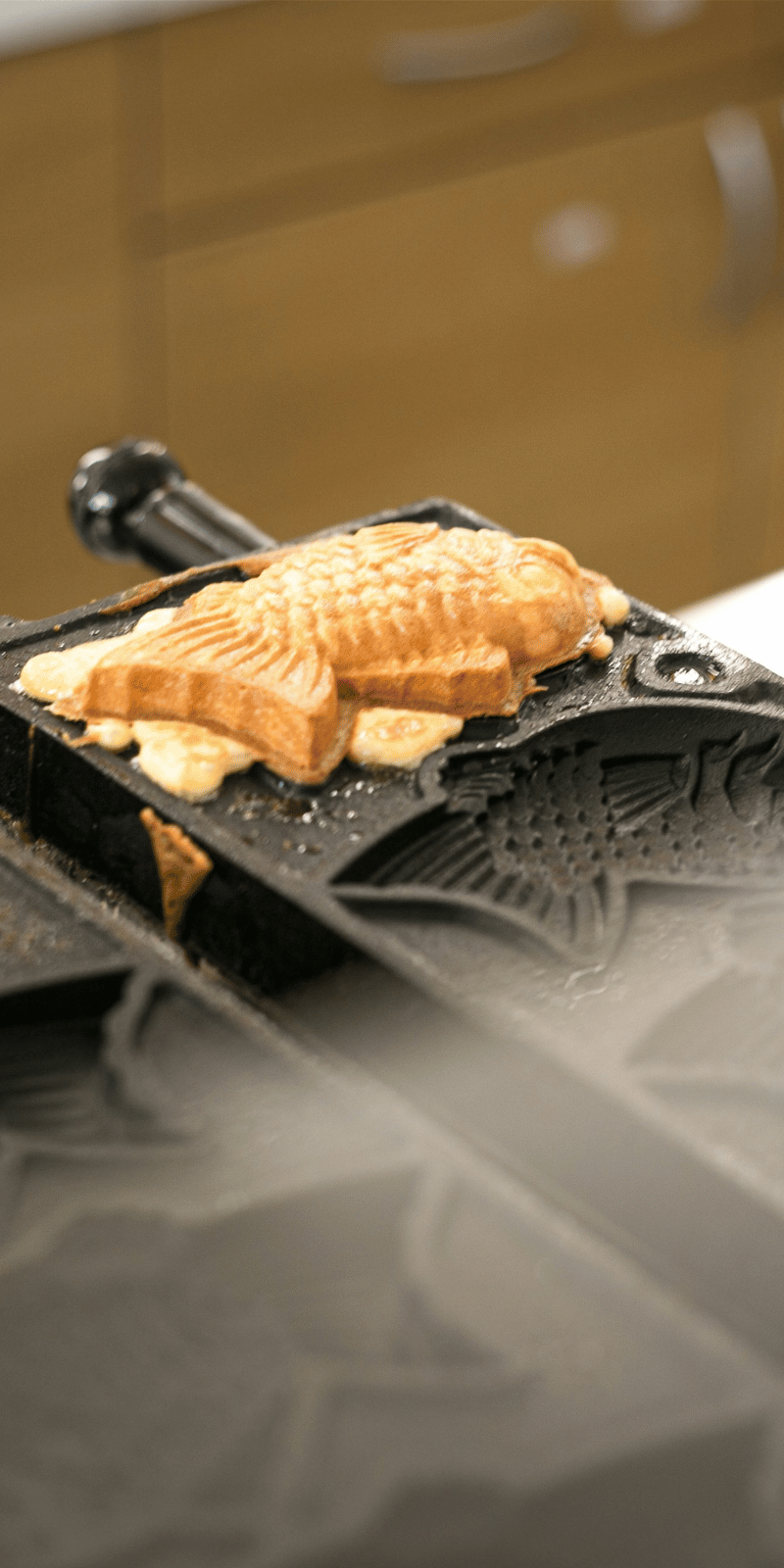 Cast-iron taiyaki mould.