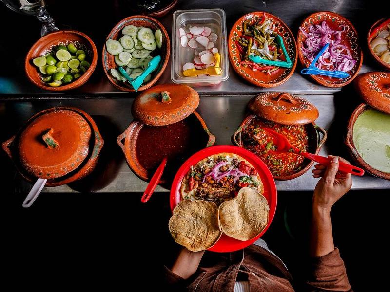 Talavera salsa station.
