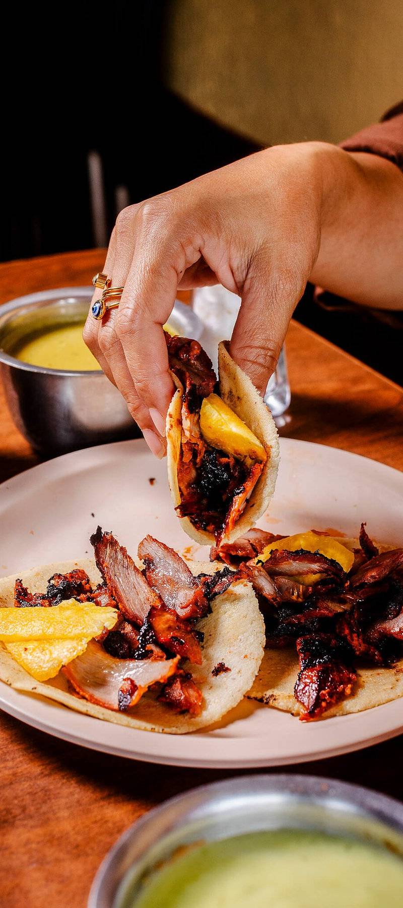 Al pastor with charred pineapple.