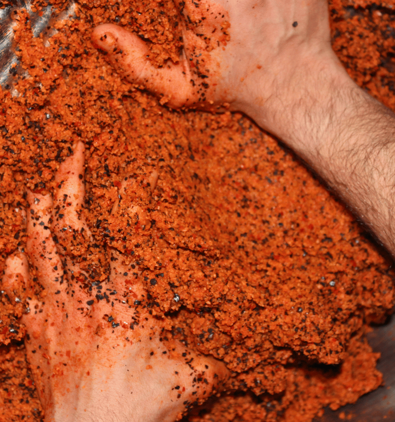 Traditional çiğ köfte making.