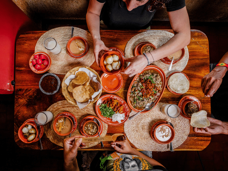 Around the table.