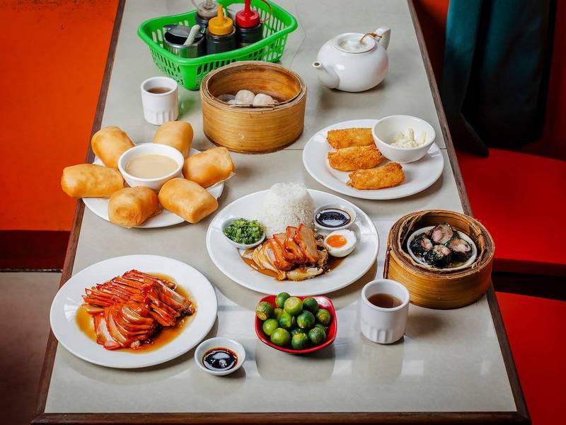 Chinatown table spread.