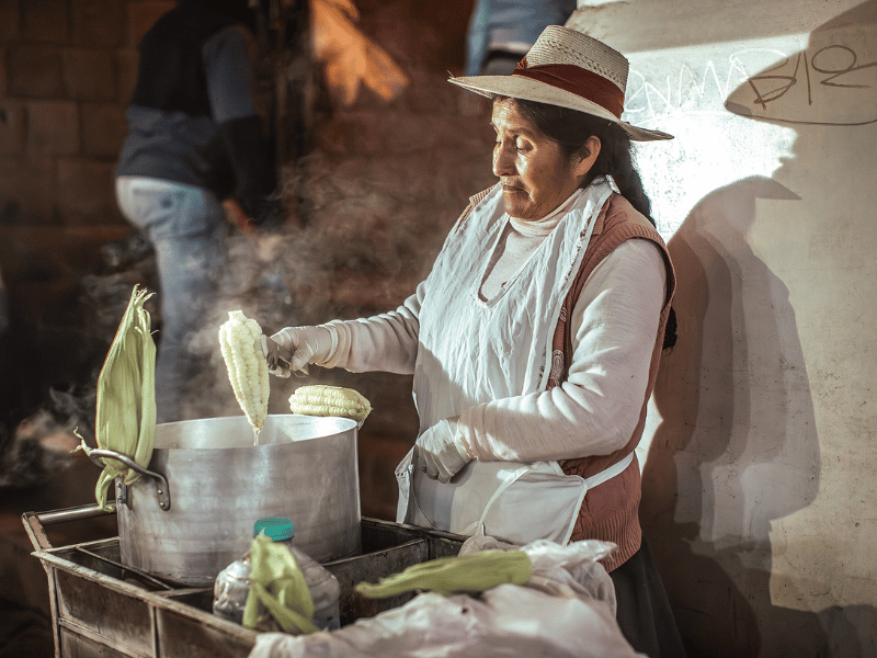 Steaming corn.