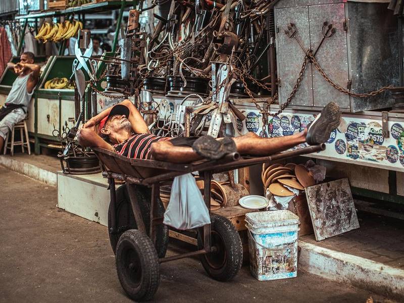 Nap on the trolley.