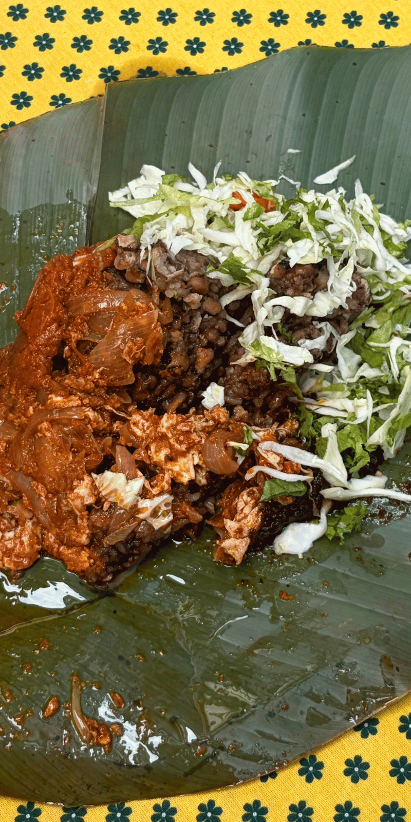 Waakye on banana leaf.