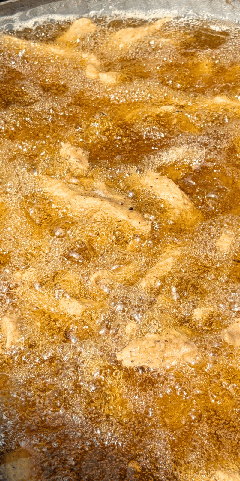Bubbling oil.