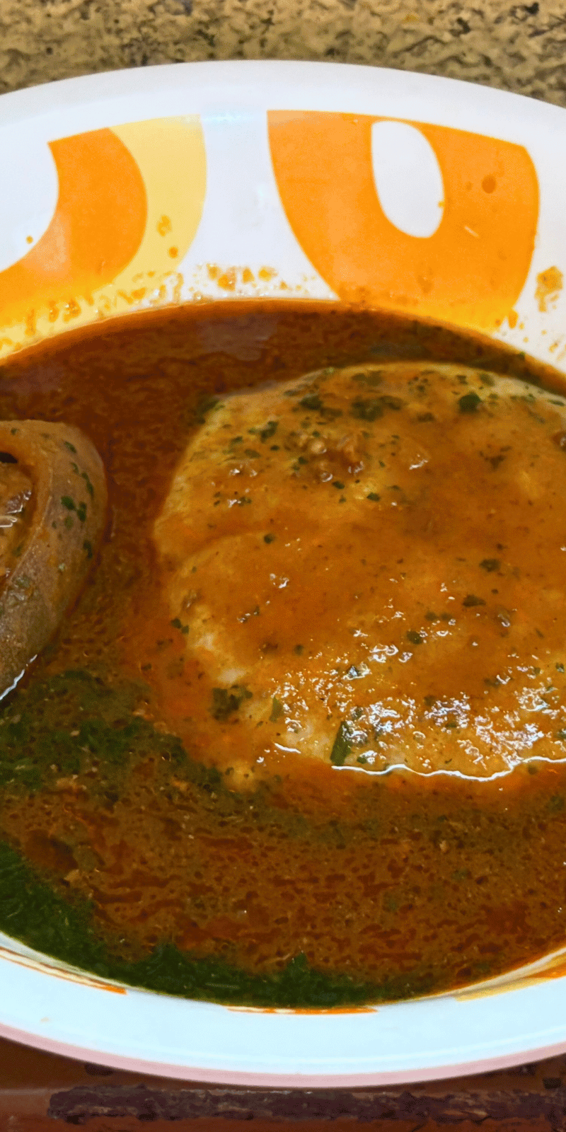 Beef soup with maize dumpling.